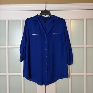 Alyx Women's Blouse Size 2X Blue / Indigo 3/4 Sleeve Flowy Career Whimsical Top